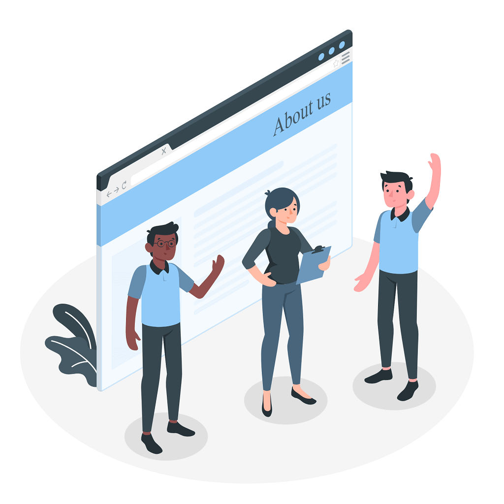 Three people presenting an About Us web page — introducing the background and objectives of the UGC CARE List of Journals